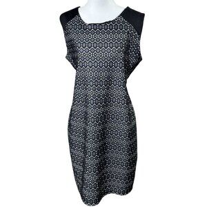 Ellen Parker Black & White Geometric Lace Sleeveless Sheath Dress Womens Size L